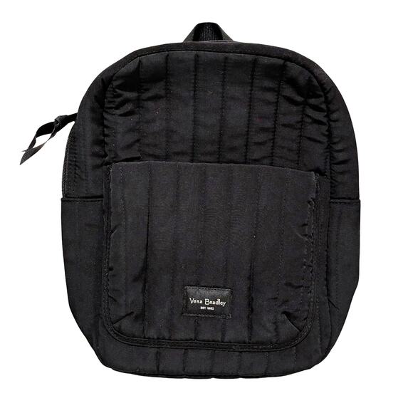 Vera Bradley solid black quilted microfiber cotton mini backpack purse back pack - Picture 1 of 6